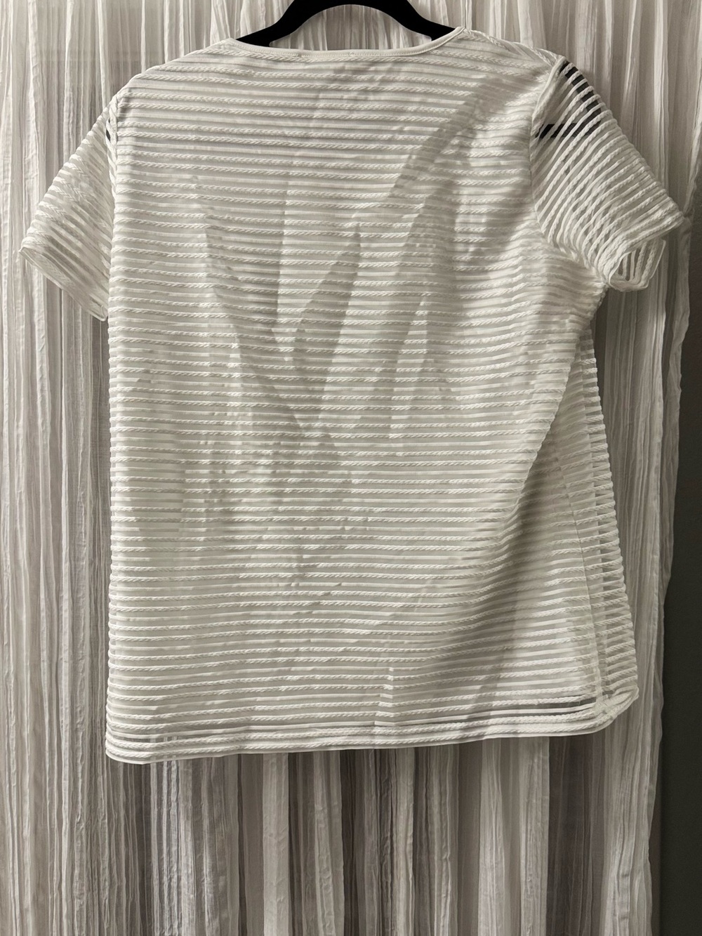 Calvin Klein White Sheer Striped Short Sleeve Top